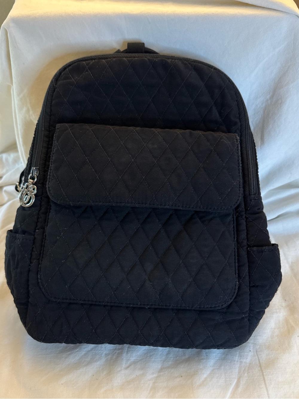 Vera Bradley Black Microfiber Quilted  Backpack Medium Pockets